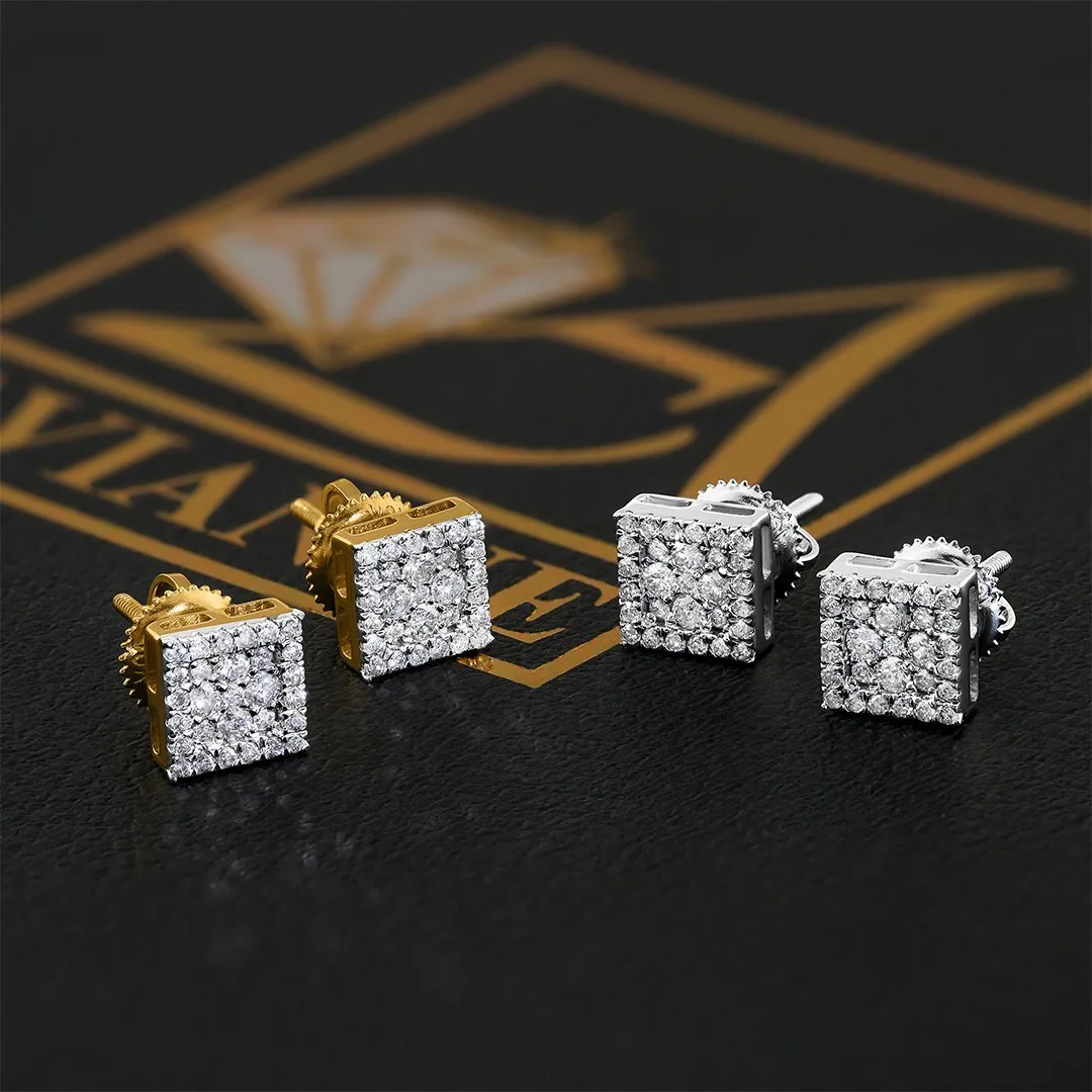 10K Yellow Gold Diamond Square Stud Earrings 0.31 CTW