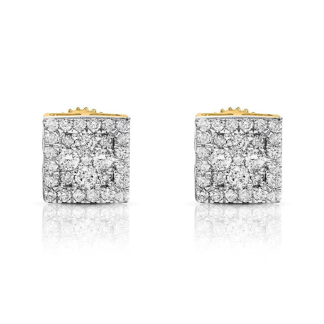 10K Yellow Gold Diamond Square Stud Earrings 0.31 CTW