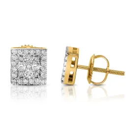 10K Yellow Gold Diamond Square Stud Earrings 0.31 CTW