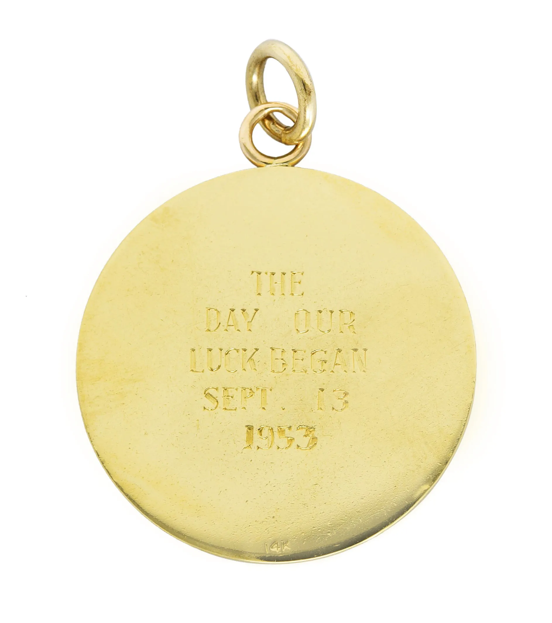 14 Karat Yellow Gold Lucky Thirteen 13 Vintage Medallion Charm Pendant