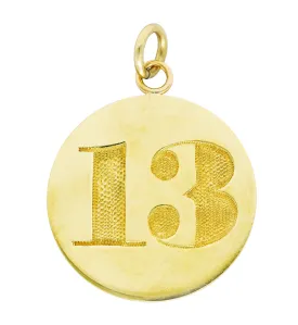 14 Karat Yellow Gold Lucky Thirteen 13 Vintage Medallion Charm Pendant