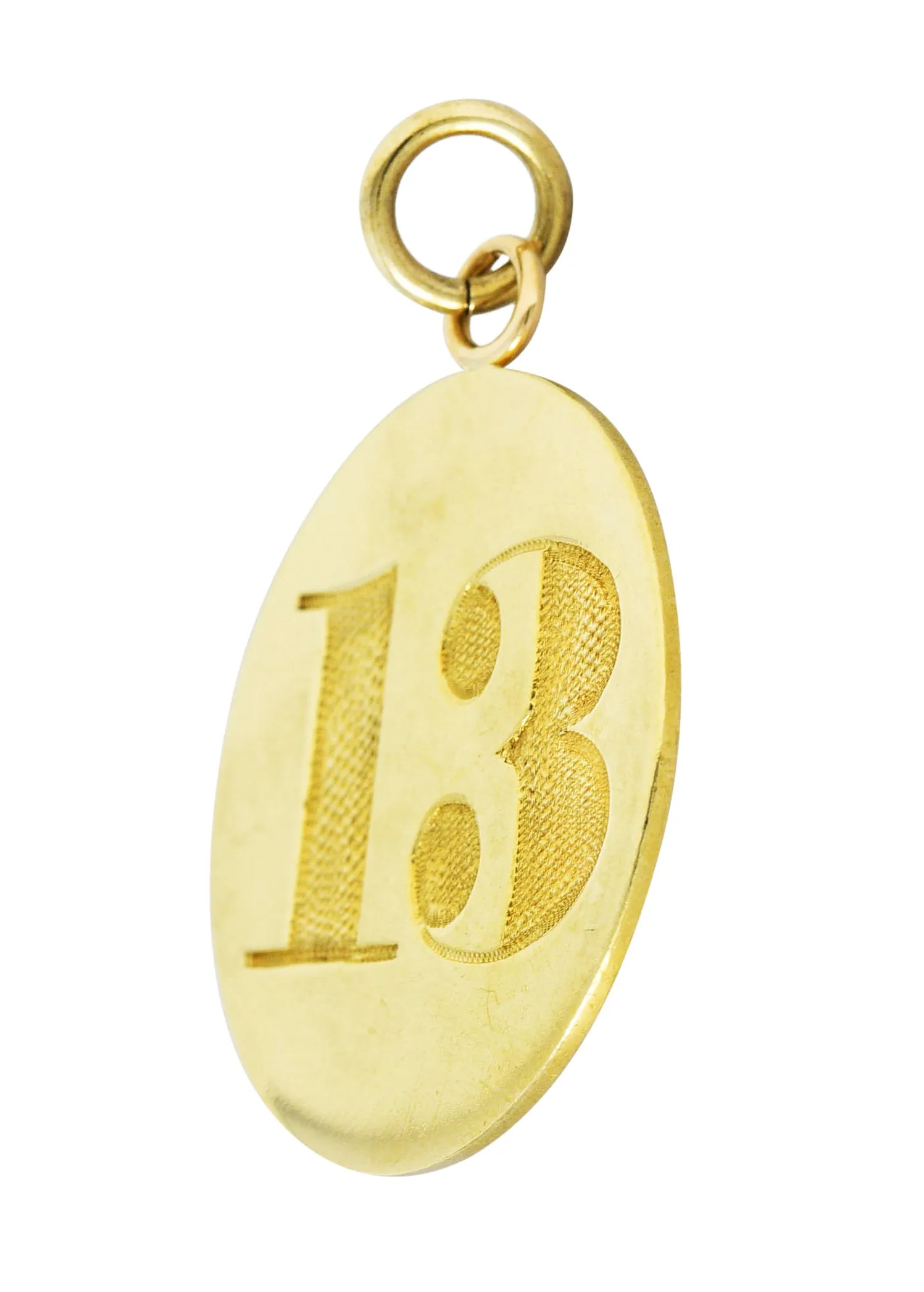 14 Karat Yellow Gold Lucky Thirteen 13 Vintage Medallion Charm Pendant