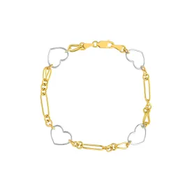 14k Two-Tone Heart and Link Station Bracelet