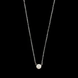 14K White Gold Estate Bezel Set Diamond Solitaire Pendant Necklace