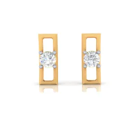 18k Rectangular Designed Diamond And Gold Earrings