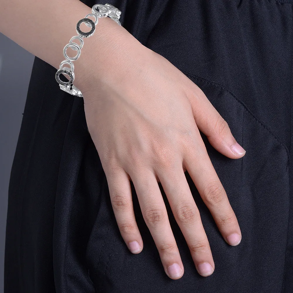2 cttw Black Diamond Connected Link Tennis Bracelet in Silver
