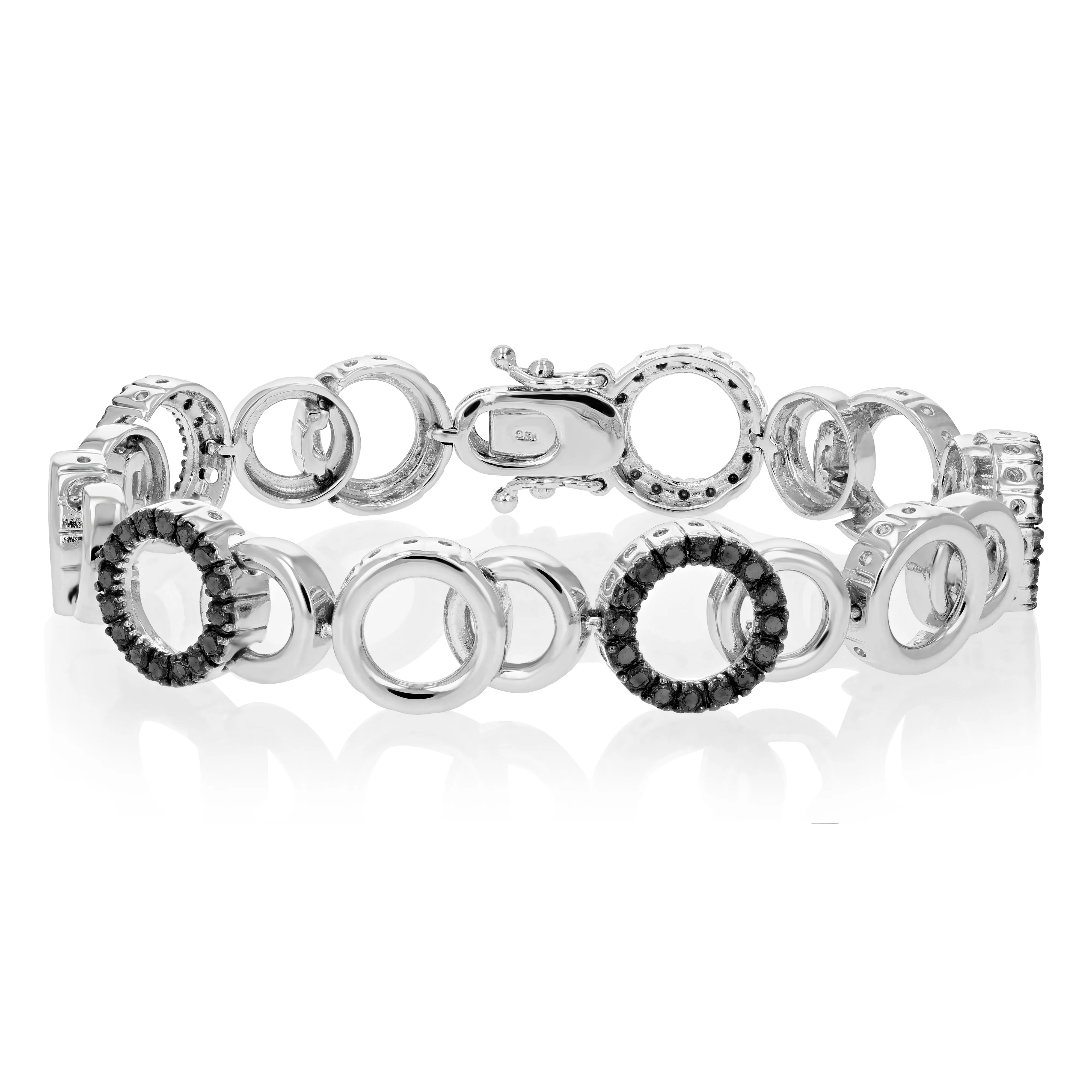 2 cttw Black Diamond Connected Link Tennis Bracelet in Silver