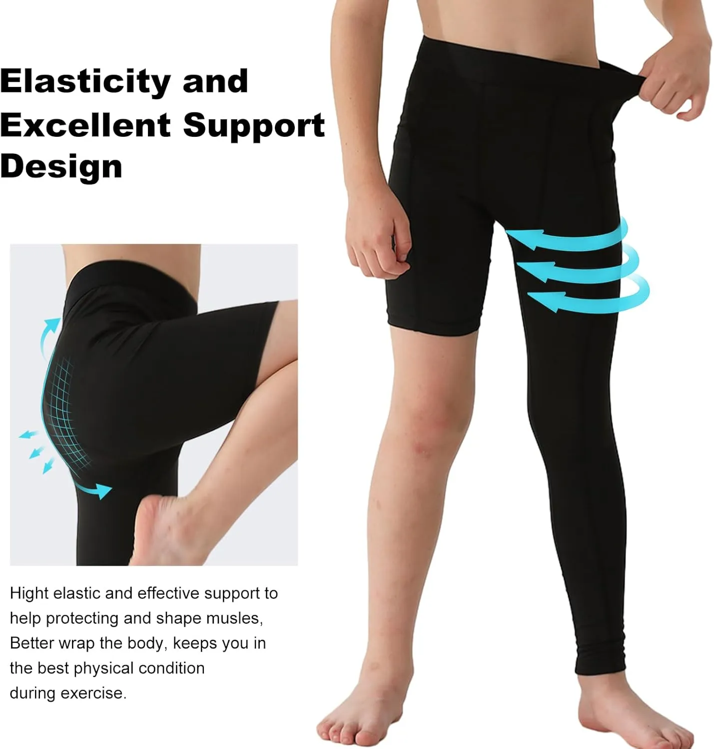 2 Pack Boys Compression Pants One Leg 3/4 Legging for Basketball Running Capri Tights Sports Athletic Base Layer