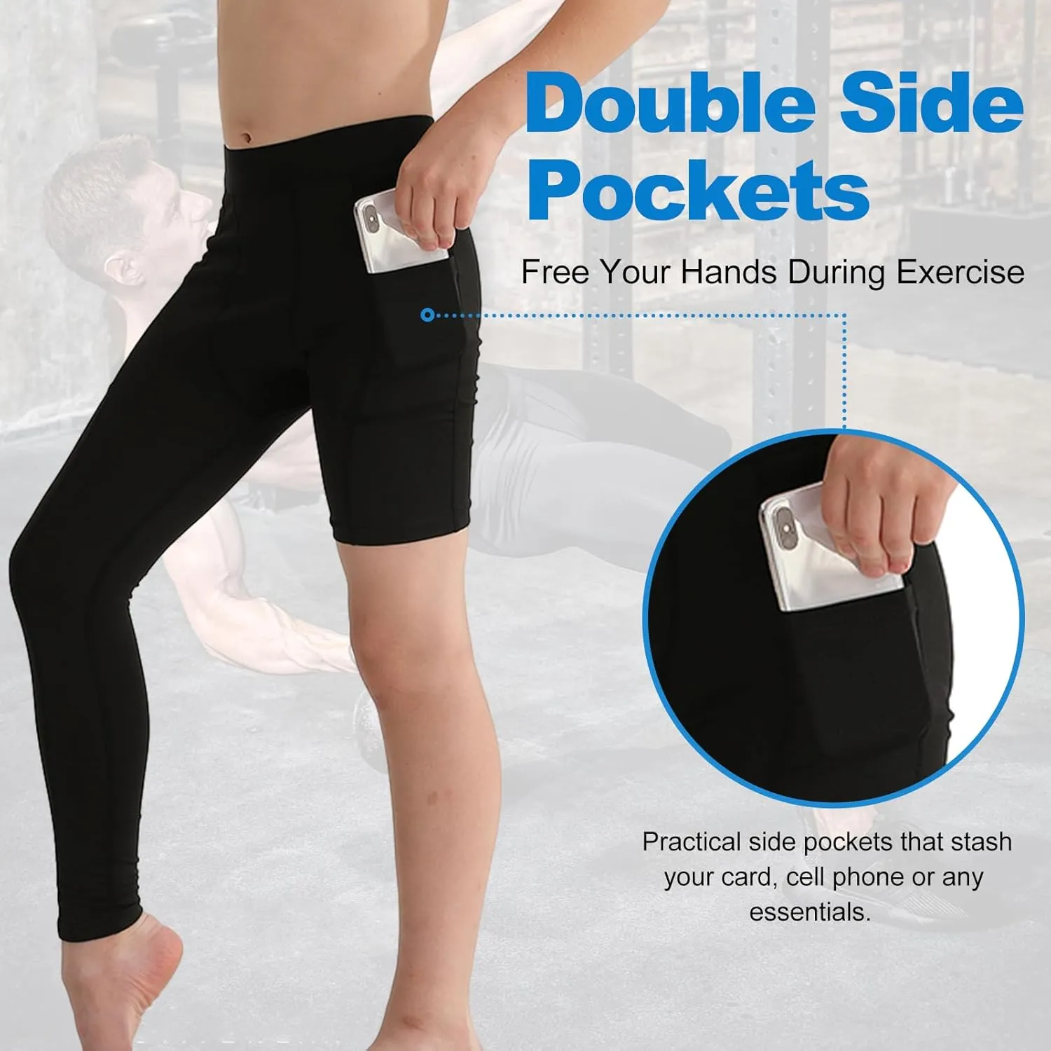 2 Pack Boys Compression Pants One Leg 3/4 Legging for Basketball Running Capri Tights Sports Athletic Base Layer