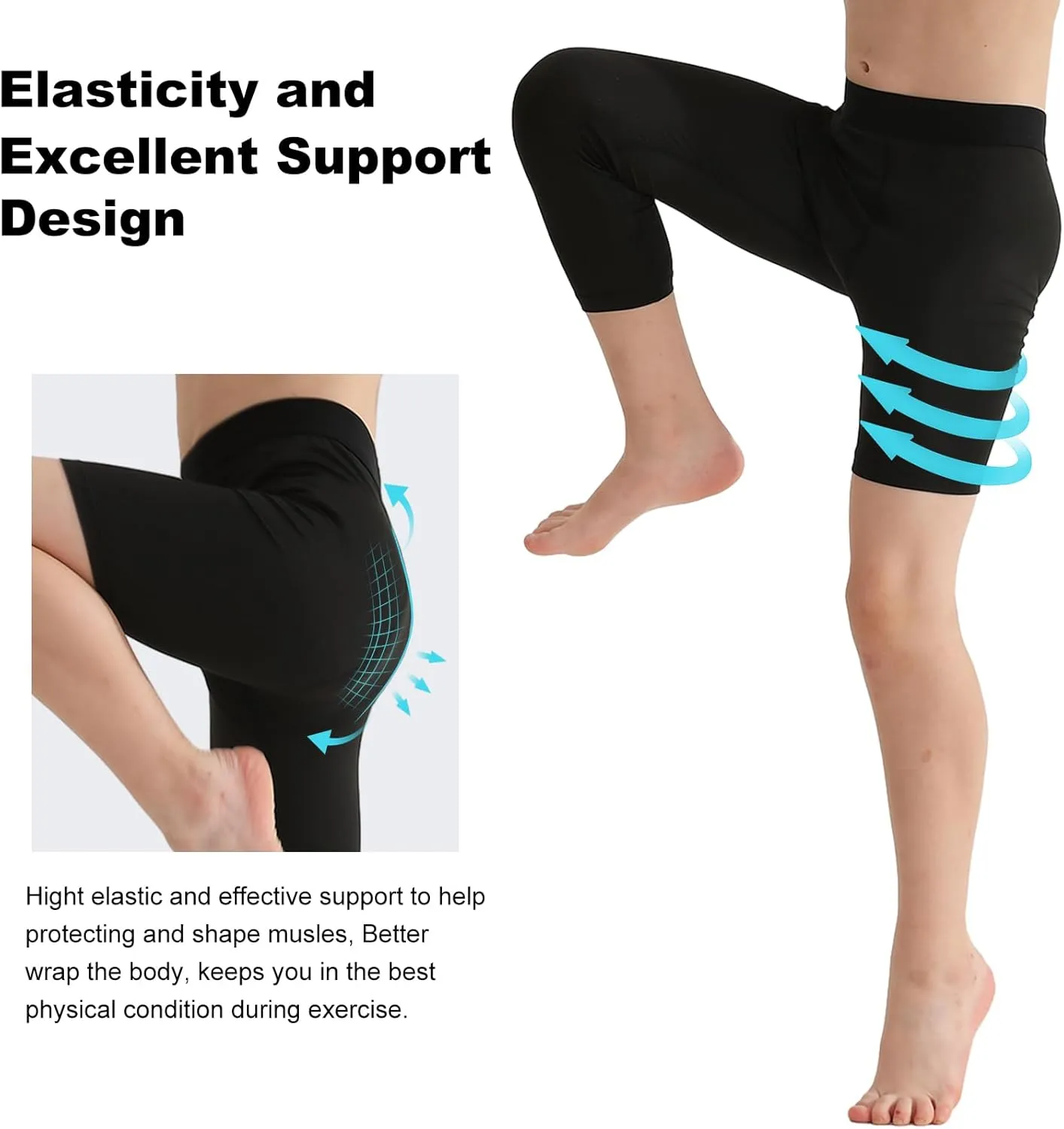 2 Pack Boys Compression Pants One Leg 3/4 Legging for Basketball Running Capri Tights Sports Athletic Base Layer