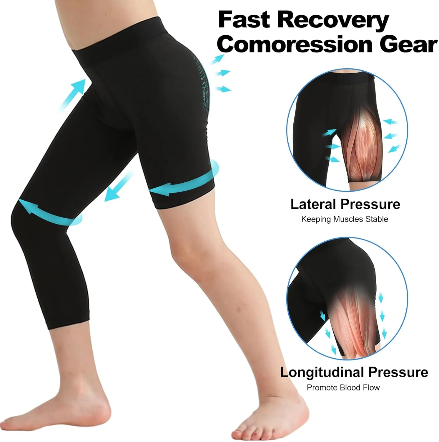 2 Pack Boys Compression Pants One Leg 3/4 Legging for Basketball Running Capri Tights Sports Athletic Base Layer
