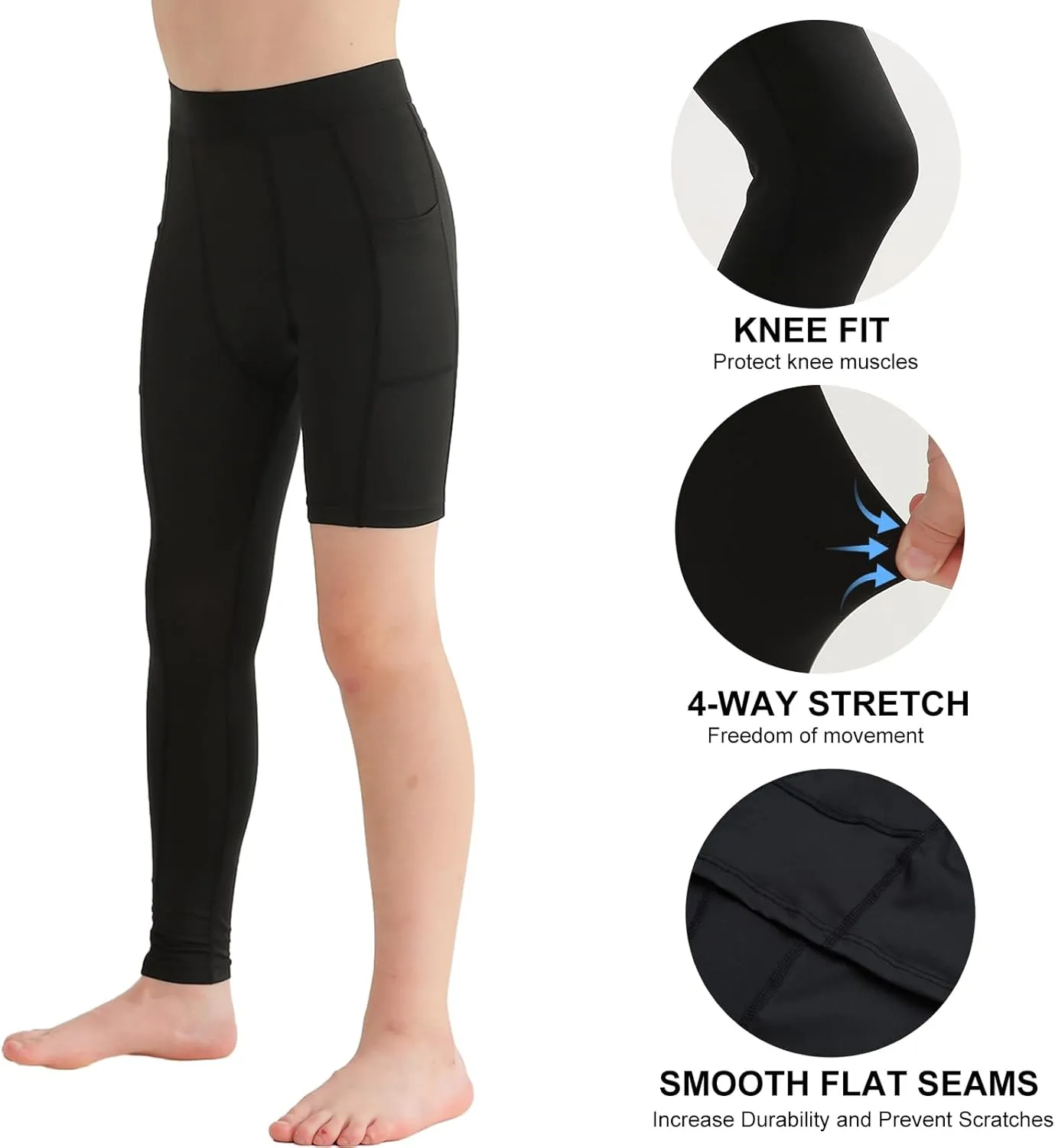 2 Pack Boys Compression Pants One Leg 3/4 Legging for Basketball Running Capri Tights Sports Athletic Base Layer