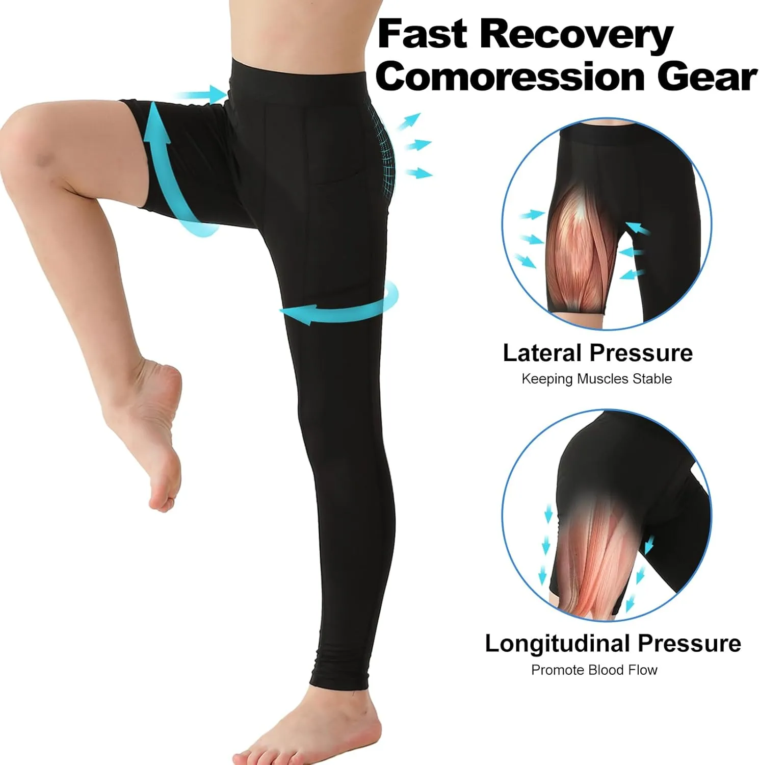 2 Pack Boys Compression Pants One Leg 3/4 Legging for Basketball Running Capri Tights Sports Athletic Base Layer