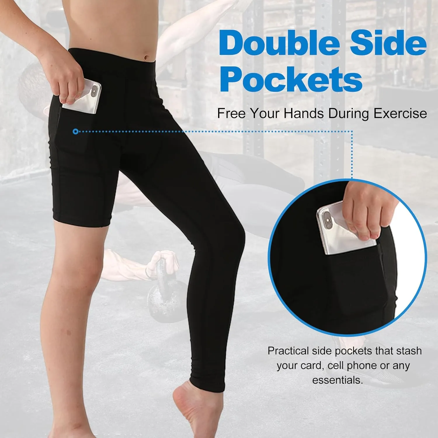 2 Pack Boys Compression Pants One Leg 3/4 Legging for Basketball Running Capri Tights Sports Athletic Base Layer