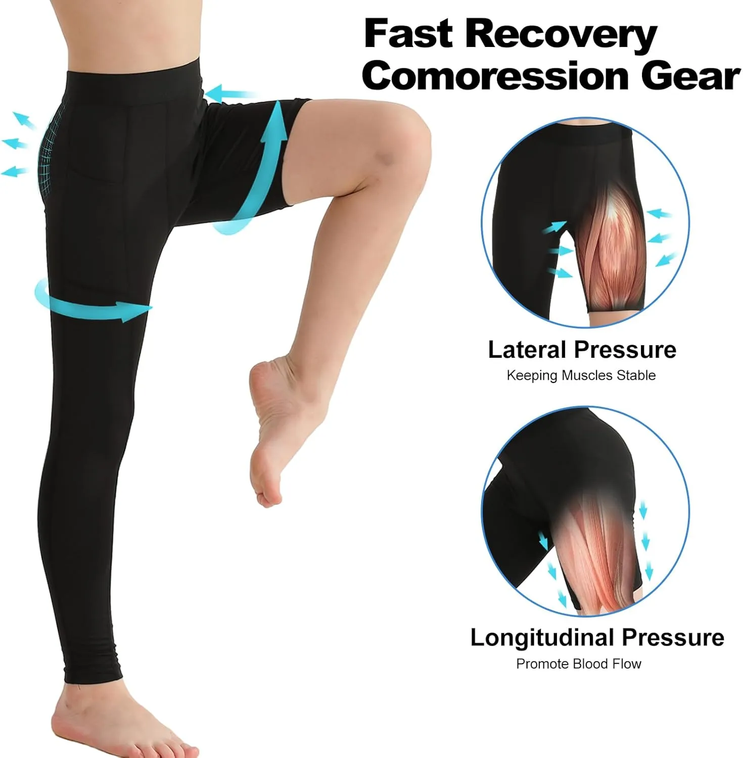 2 Pack Boys Compression Pants One Leg 3/4 Legging for Basketball Running Capri Tights Sports Athletic Base Layer