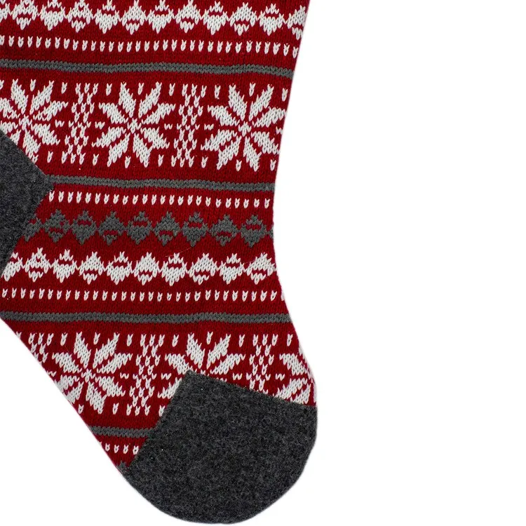 23" Red Gray and White Knit Christmas Stocking with Sherpa Cuff