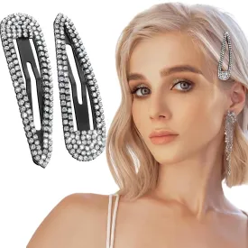 2Pcs Rhinestone Hair Clips Metal Snap Hairpins Bling Crystal Hair Barrettes Glitter French Barrettes Duckbill Hair Pin Hair Decorative Party Hair Accessories for Women Girls (Black)