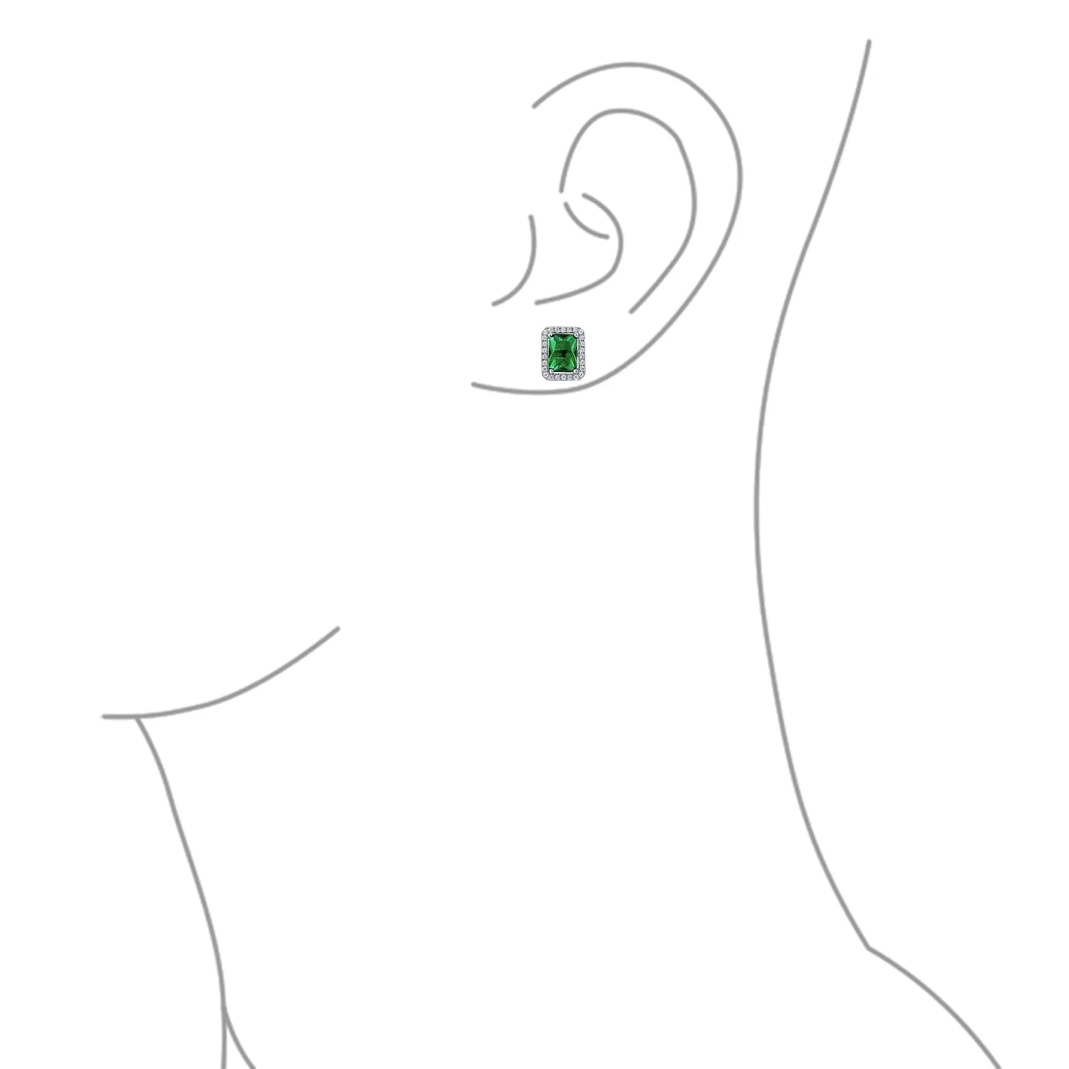 3.5CT Emerald Cut CZ Stud Earrings with Halo in Sterling Silver