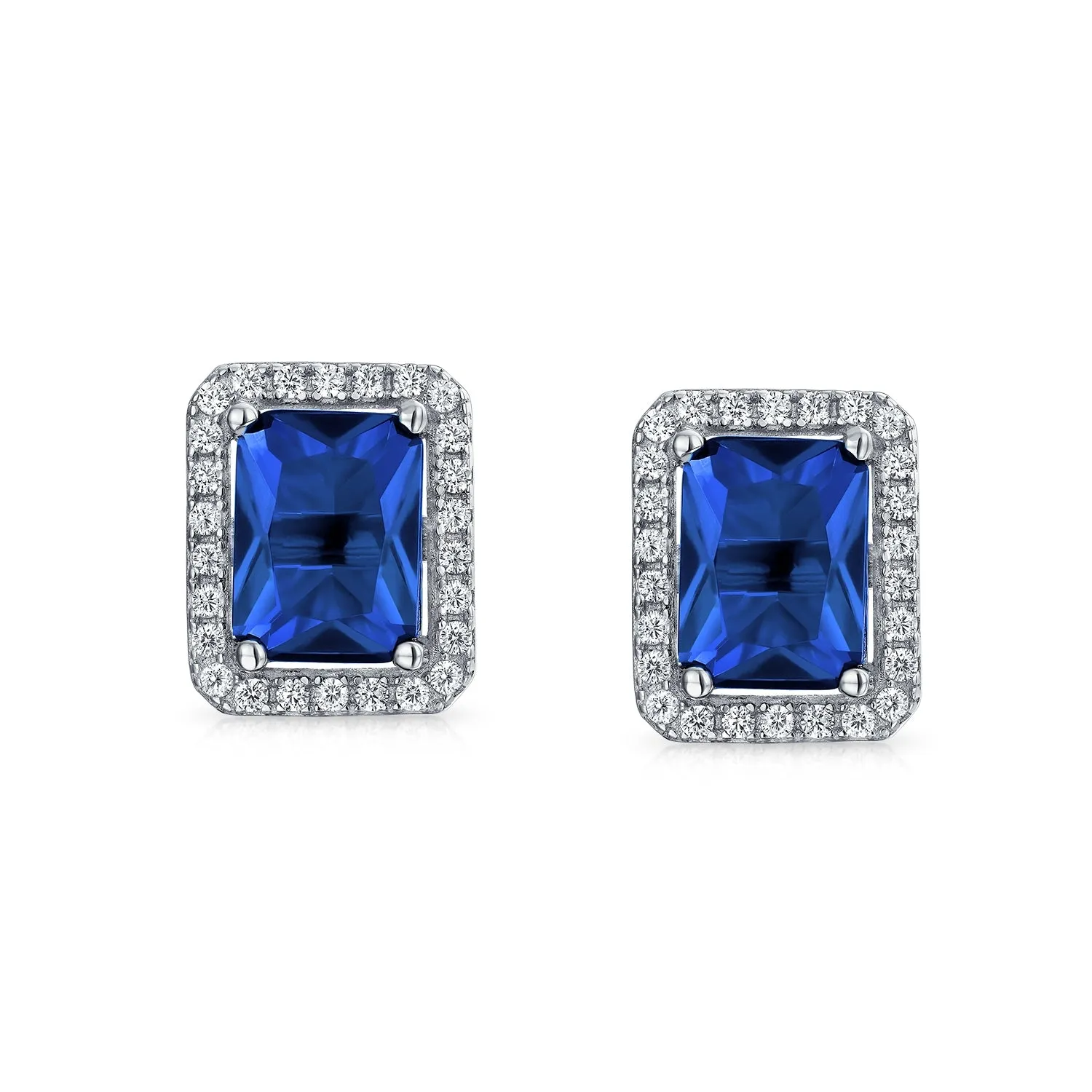 3.5CT Emerald Cut CZ Stud Earrings with Halo in Sterling Silver