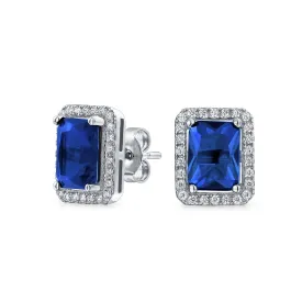3.5CT Emerald Cut CZ Stud Earrings with Halo in Sterling Silver