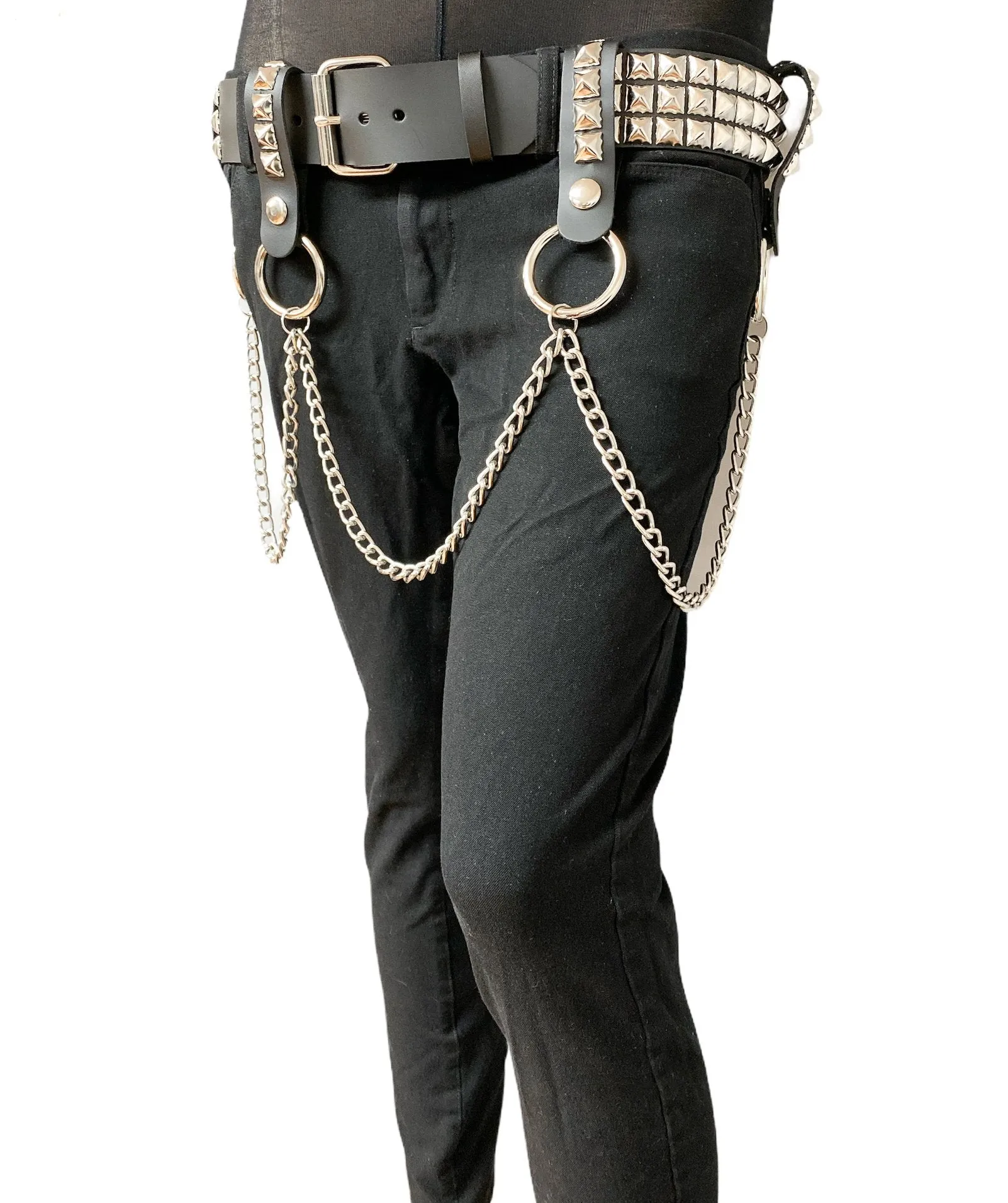 3 Row Studded Belt With Removable Studded Ring And Chain
4 Pcs Leather Strap With Stud And Hanging Chain
Genuine Cowhide Leather