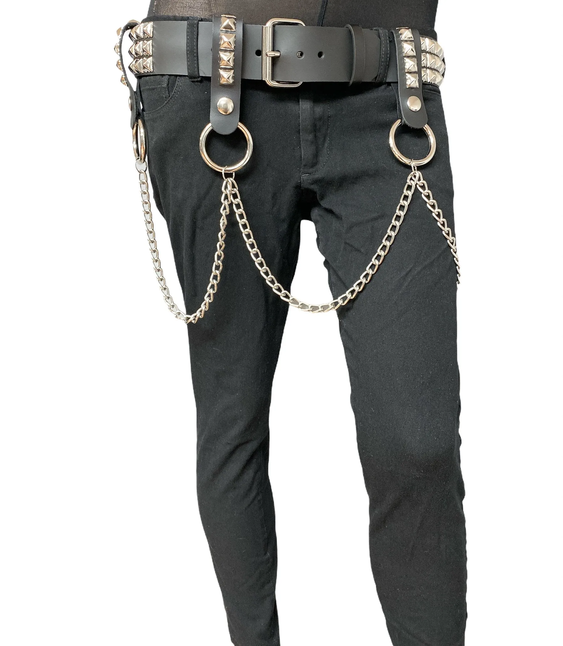 3 Row Studded Belt With Removable Studded Ring And Chain
4 Pcs Leather Strap With Stud And Hanging Chain
Genuine Cowhide Leather