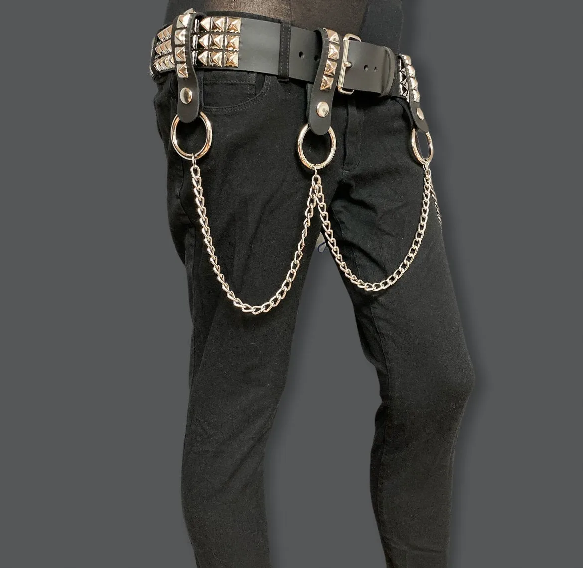 3 Row Studded Belt With Removable Studded Ring And Chain
4 Pcs Leather Strap With Stud And Hanging Chain
Genuine Cowhide Leather