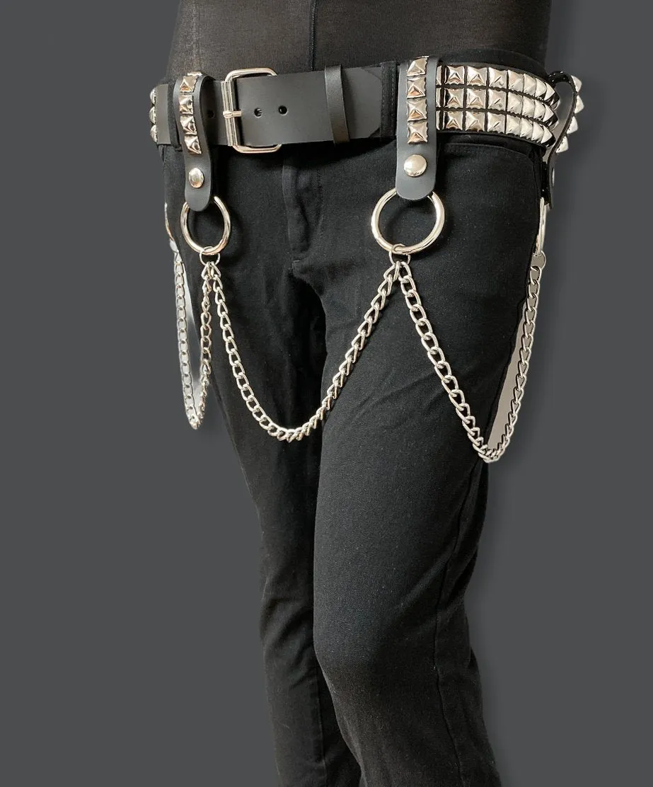 3 Row Studded Belt With Removable Studded Ring And Chain
4 Pcs Leather Strap With Stud And Hanging Chain
Genuine Cowhide Leather