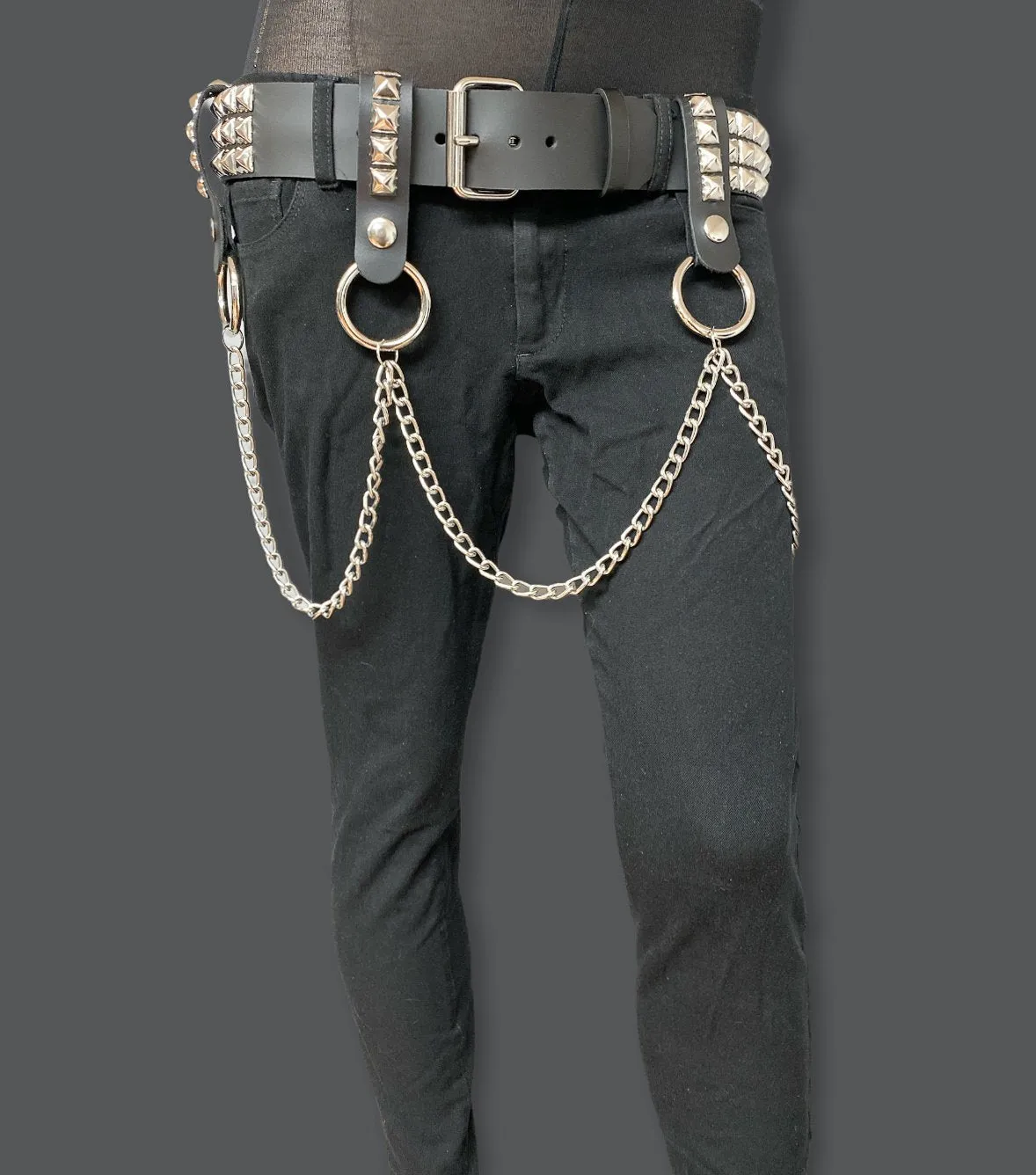 3 Row Studded Belt With Removable Studded Ring And Chain
4 Pcs Leather Strap With Stud And Hanging Chain
Genuine Cowhide Leather