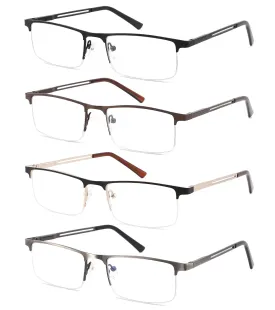 4-Pack Blue Light Blocking Reading Glasses for Men,Stylish Metal Frame Computer Readers with Sping Hinges Anti Glare/Eye Strain Uv Filter ( 2.5 Strength) 4 Pack(black/Metalgun/Brown/Glod) 2.5x