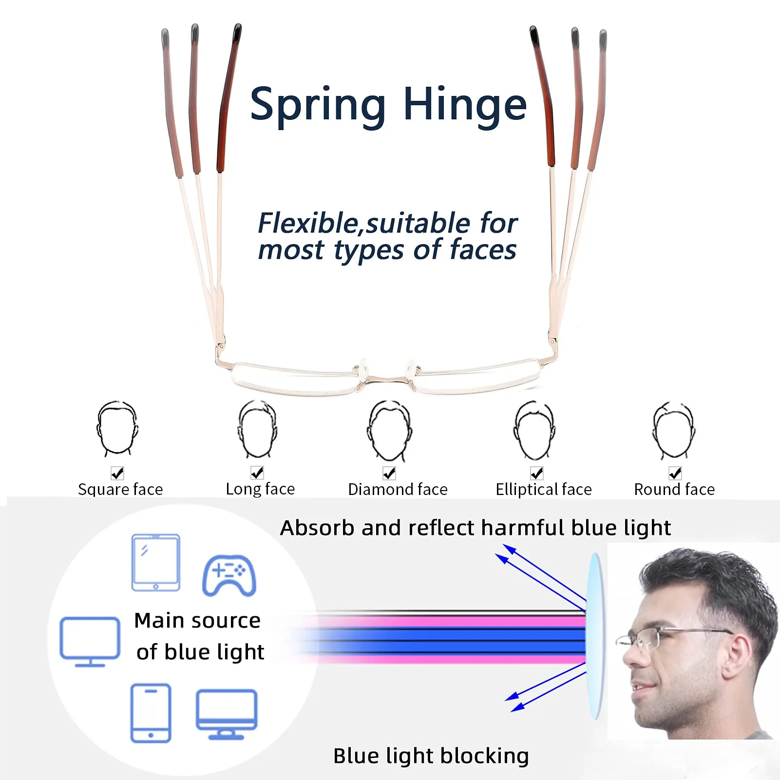 4-Pack Blue Light Blocking Reading Glasses for Men,Stylish Metal Frame Computer Readers with Sping Hinges Anti Glare/Eye Strain Uv Filter ( 2.5 Strength) 4 Pack(black/Metalgun/Brown/Glod) 2.5x