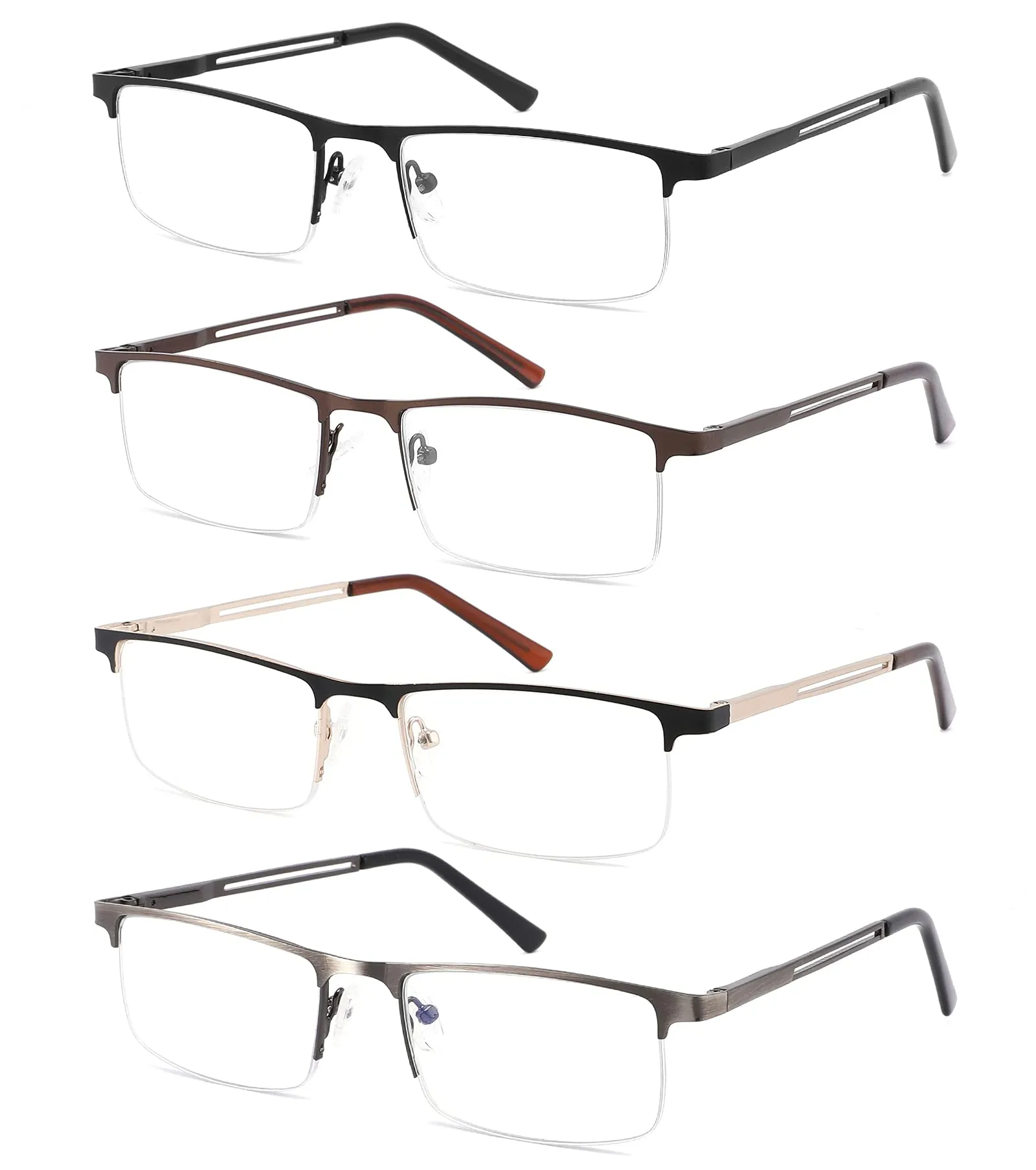 4-Pack Blue Light Blocking Reading Glasses for Men,Stylish Metal Frame Computer Readers with Sping Hinges Anti Glare/Eye Strain Uv Filter ( 2.5 Strength) 4 Pack(black/Metalgun/Brown/Glod) 2.5x