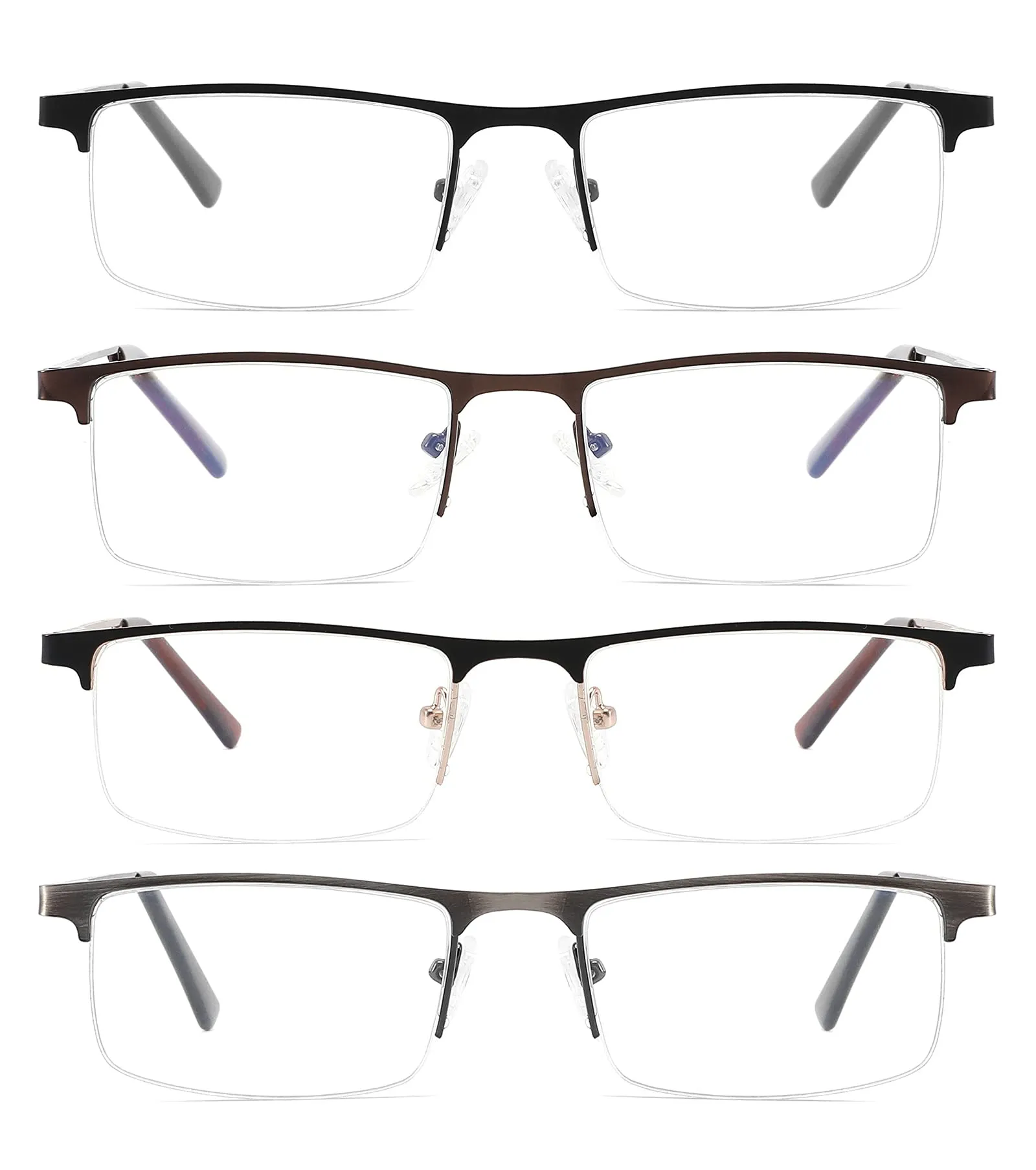 4-Pack Blue Light Blocking Reading Glasses for Men,Stylish Metal Frame Computer Readers with Sping Hinges Anti Glare/Eye Strain Uv Filter ( 2.5 Strength) 4 Pack(black/Metalgun/Brown/Glod) 2.5x