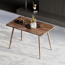 47" Modern Minimalist Dining Table, Walnut Color Metal Legs, Small Sized Dining Table, Computer Desk, Office Desk, Kitchen Table, for 6 Seat.Suitable for Home Kitchen