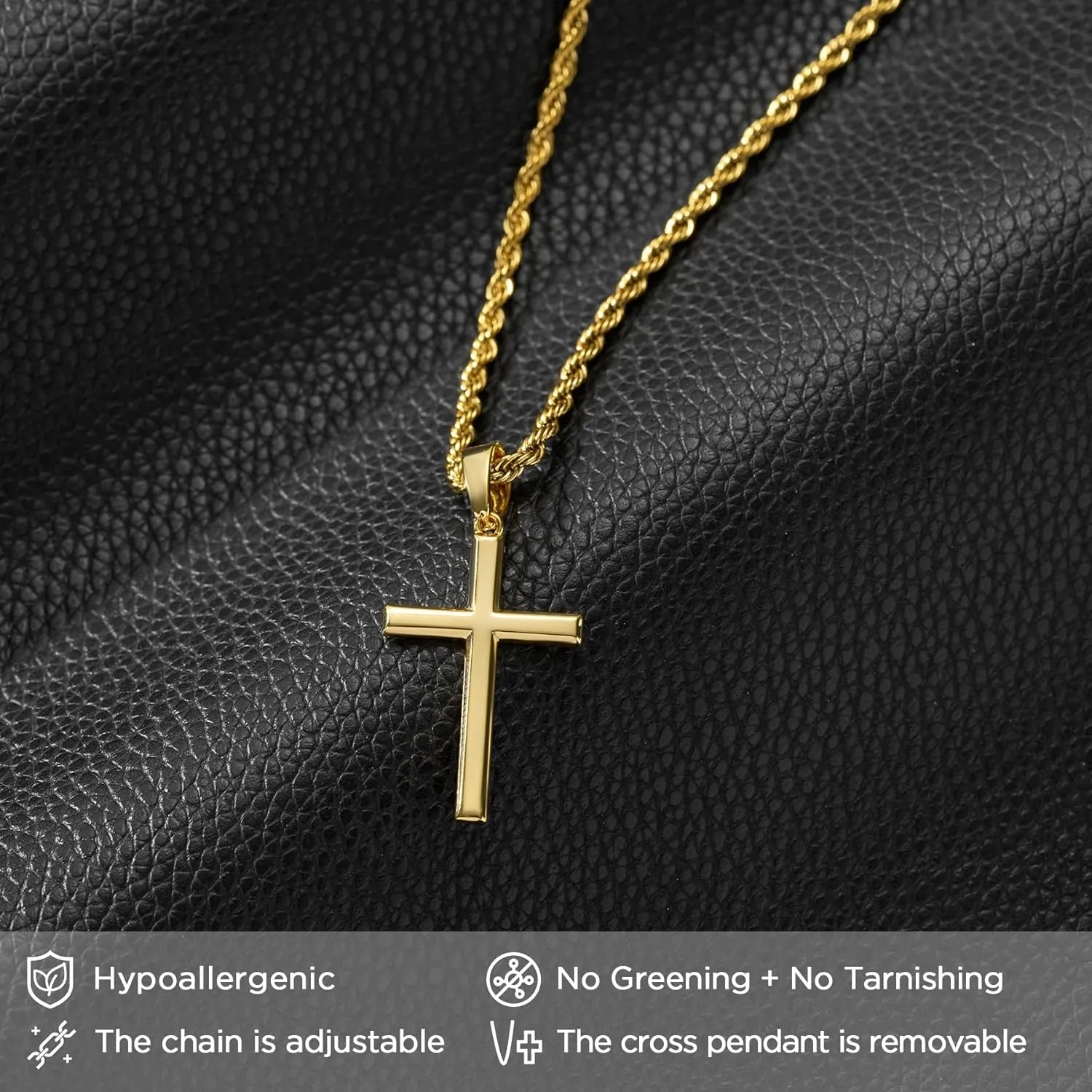 925 Sterling Silver Cross Necklace for Men, Hypoallergenic Cross Pendant with Secure Lobster Clasp, Gold Religious Jewelry Gift for Baptism/Easter/Father's day