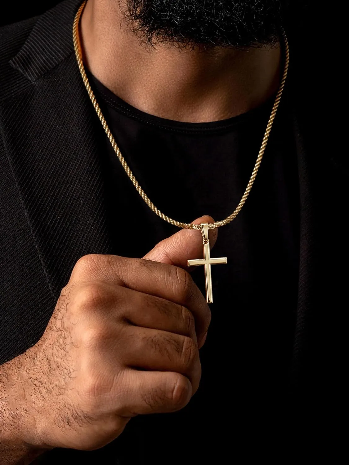 925 Sterling Silver Cross Necklace for Men, Hypoallergenic Cross Pendant with Secure Lobster Clasp, Gold Religious Jewelry Gift for Baptism/Easter/Father's day