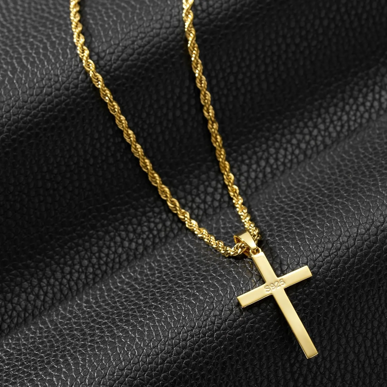 925 Sterling Silver Cross Necklace for Men, Hypoallergenic Cross Pendant with Secure Lobster Clasp, Gold Religious Jewelry Gift for Baptism/Easter/Father's day