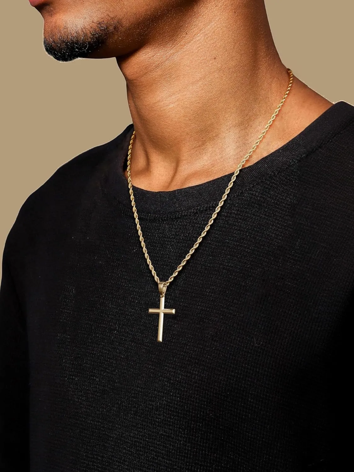 925 Sterling Silver Cross Necklace for Men, Hypoallergenic Cross Pendant with Secure Lobster Clasp, Gold Religious Jewelry Gift for Baptism/Easter/Father's day