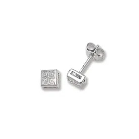 Acotis Silver Stud Earrings Square Zirconia G5316CZ