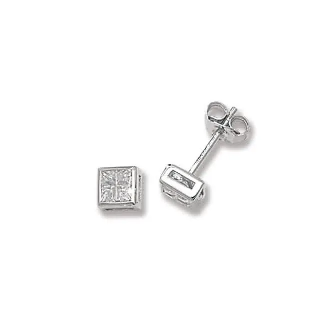 Acotis Silver Stud Earrings Square Zirconia G5316CZ