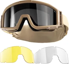 Airsoft Goggles Anti Fog - Tactical Safety Glasses with 3 Impact-Resistant Lenses for Shooting, Skiing & Riding