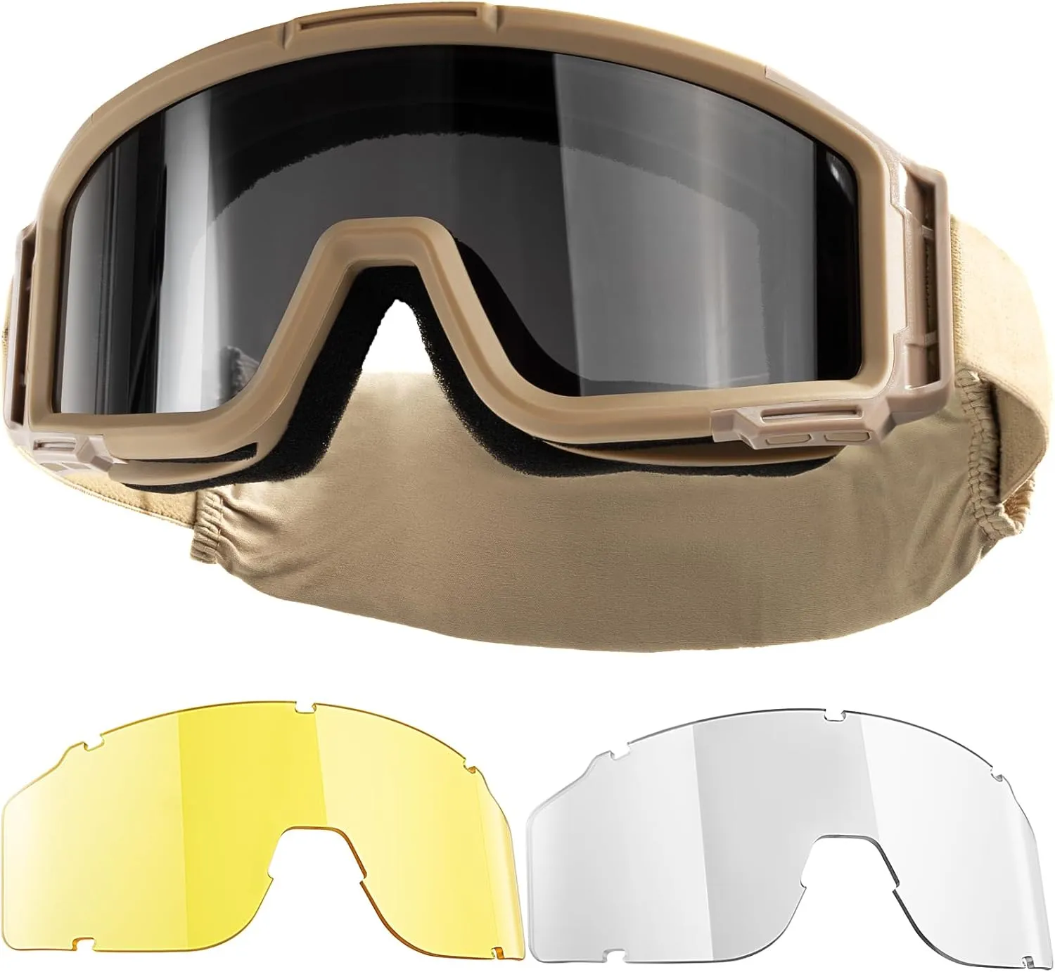 Airsoft Goggles Anti Fog - Tactical Safety Glasses with 3 Impact-Resistant Lenses for Shooting, Skiing & Riding