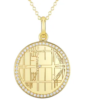 A.JAFFE  YELLOW GOLD ROUND MAP PENDANT WITH DIAMONDS