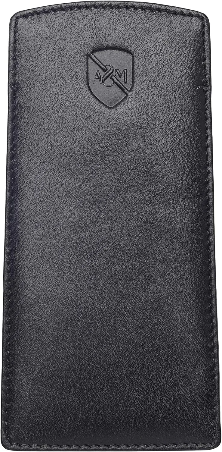 ALLEN & MATE Real Leather Glasses Case Slim Soft Pouch Sleeve for Reading Spectacles with Glass Cleaning Cloth
