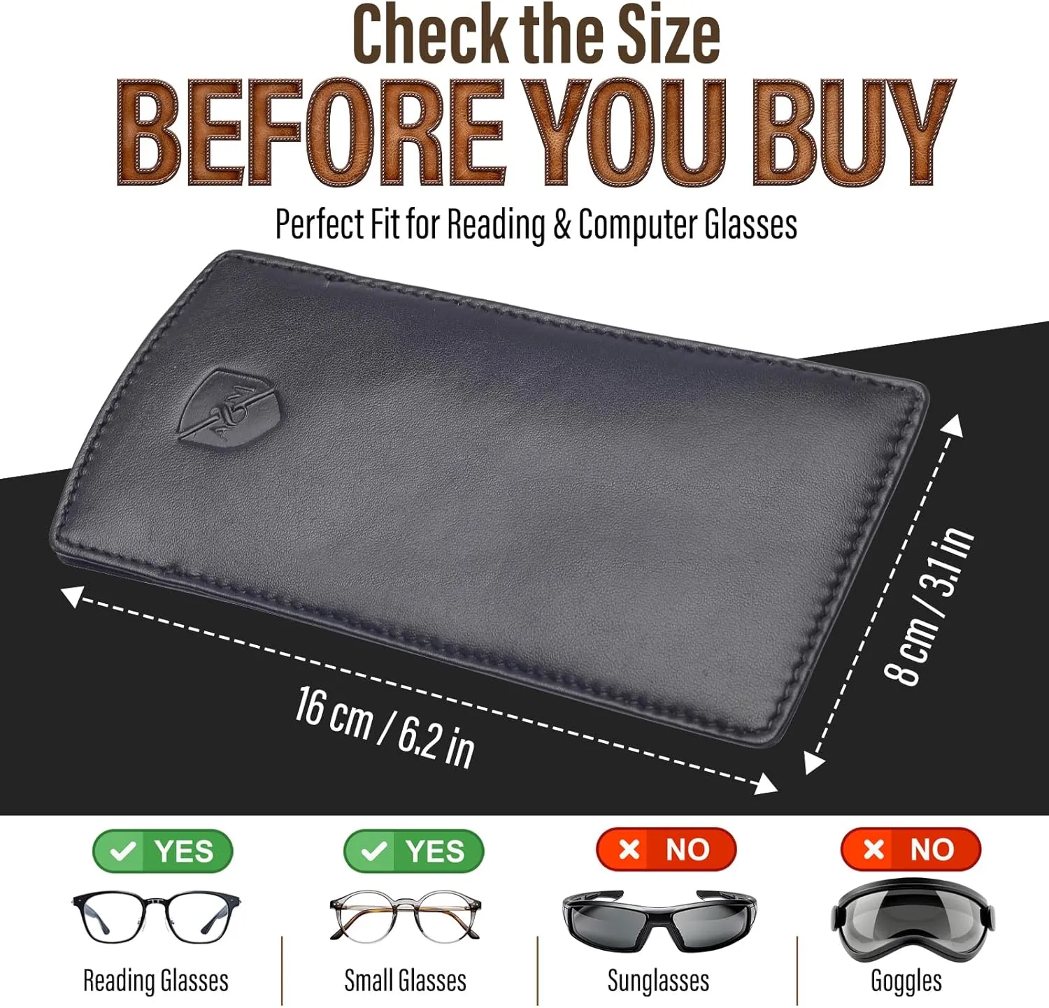 ALLEN & MATE Real Leather Glasses Case Slim Soft Pouch Sleeve for Reading Spectacles with Glass Cleaning Cloth