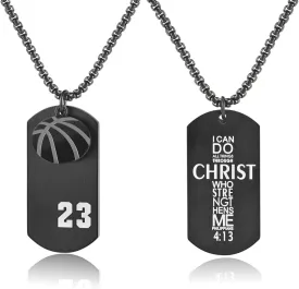 Basketball Number Necklace Stainless Steel Sports Dog Tag Basketball Pendant Christians Philippians 4:13 Charm, I Can Do All Things Jewelry for Birthday Christmas