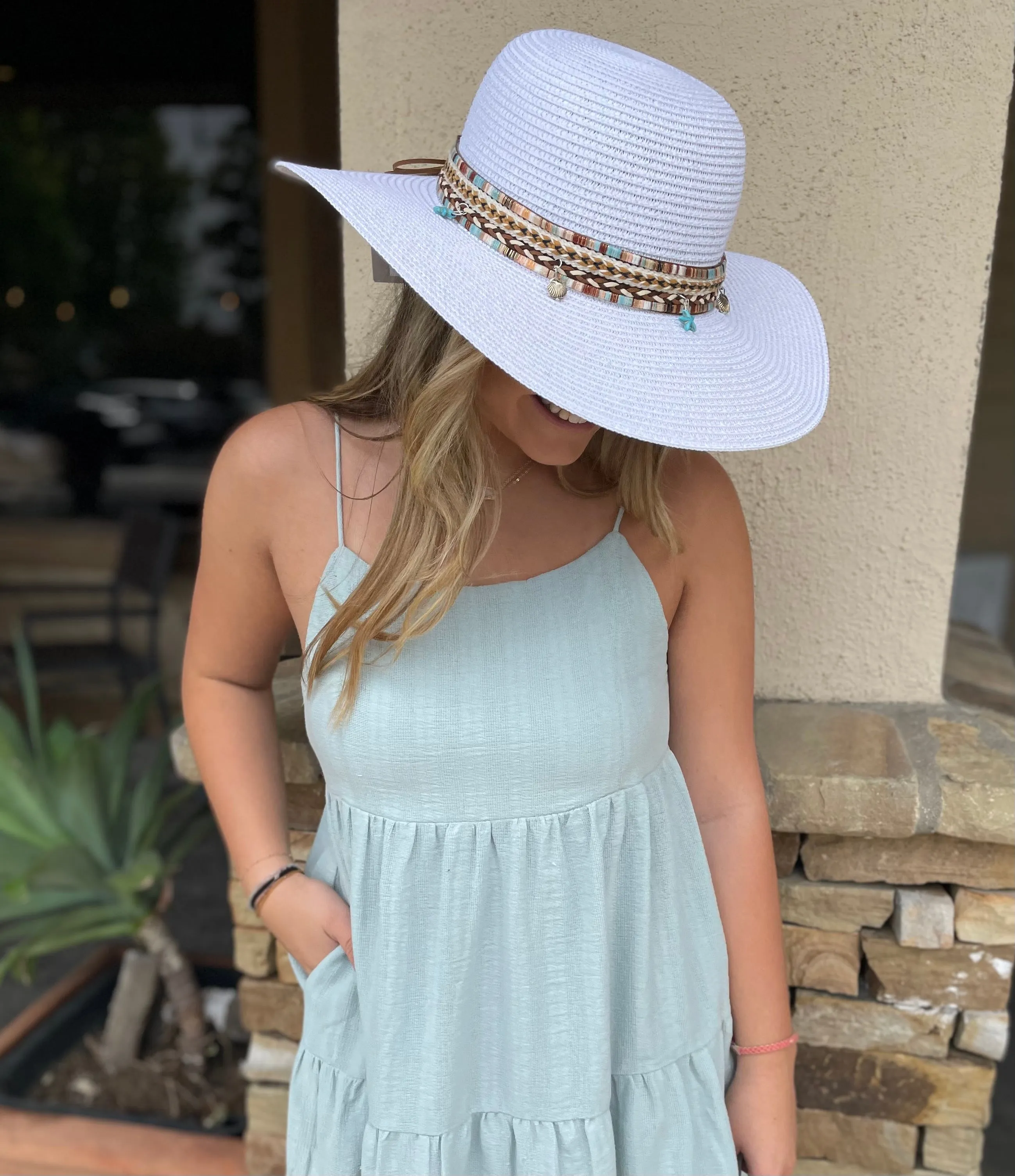 Beachy White Seashell & Braided Band Sun Hat
