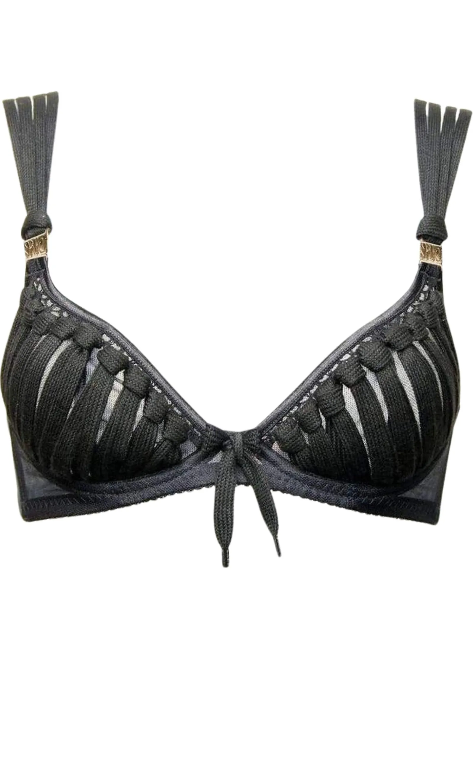 Black Shoelace Plunge Bra