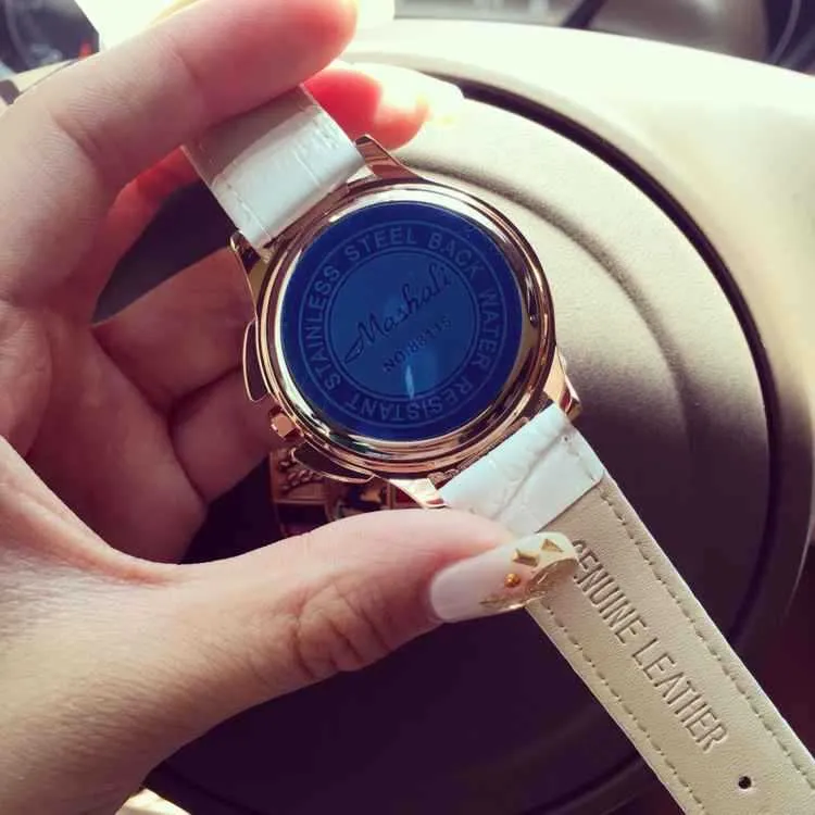Carved Blue Starry Leather Strap Women's Watch
