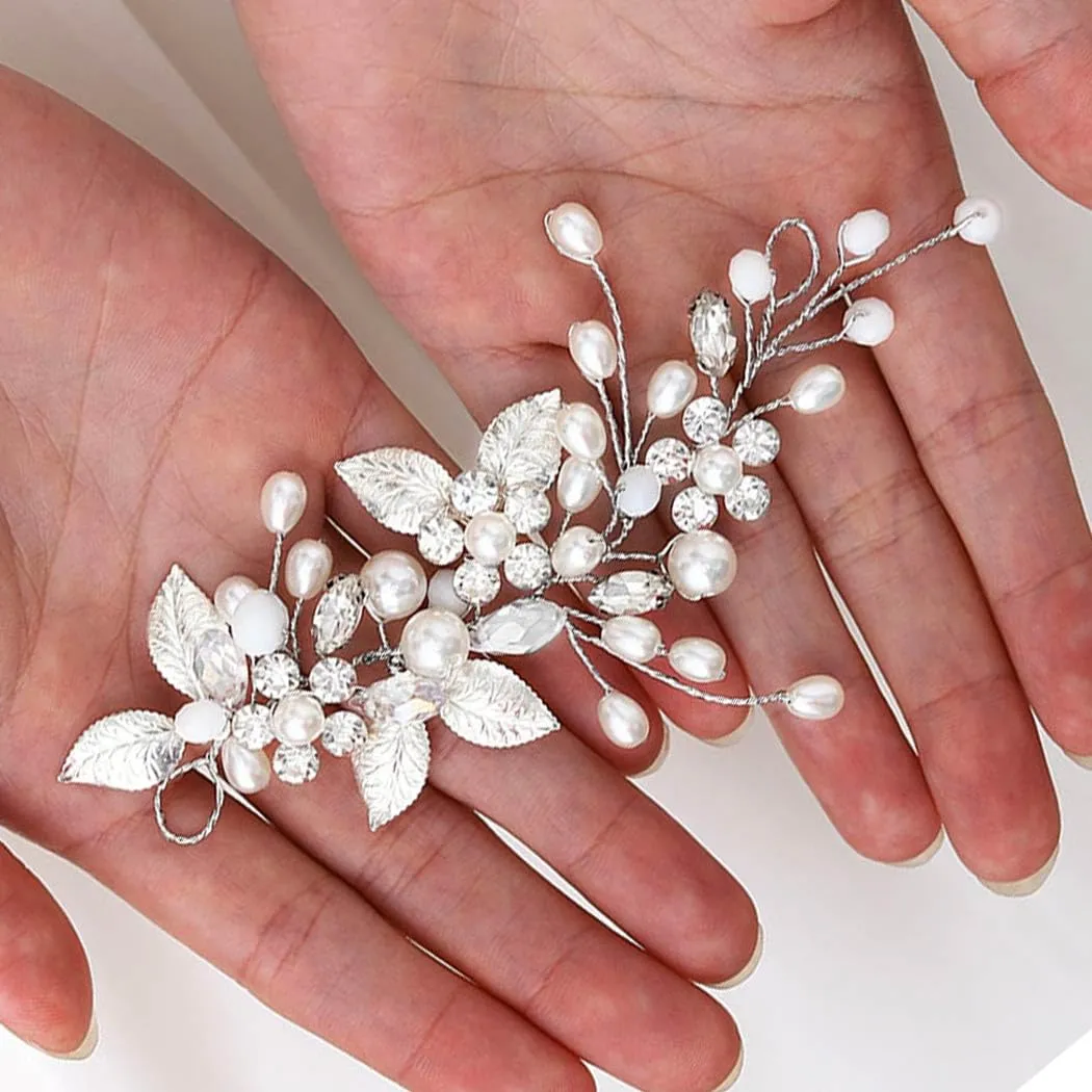 Catery Bride Wedding Hair Vine Pearl Bridal Hairpieces Leaf Headpiece Accessories for Women and Girls (A-Silver)